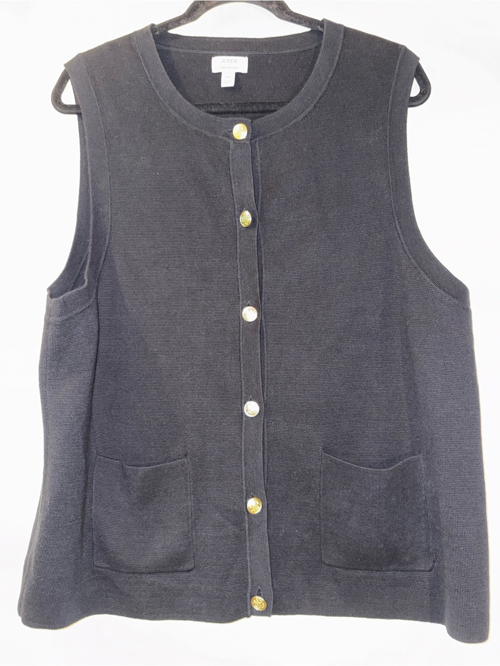 J. Crew Black Sleeveless Knit Button-Front Vest with Gold Buttons